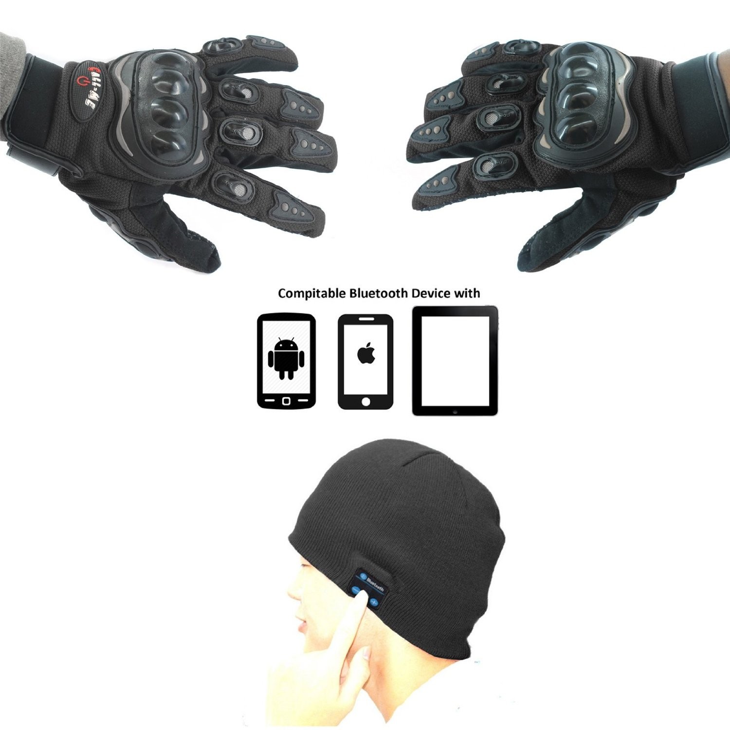 Wireless Bluetooth Winter Hat With Bluetooth Enabled Biker Gloves 