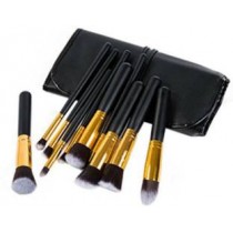 10 Piece Makeup Brush Set With Black Leather Case