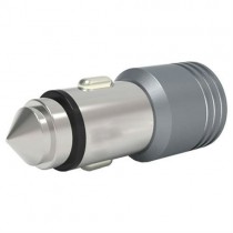 Grey Dual USB 4.8Amp - 12V Plug Car Charger with Glass Breaker Steel Tip