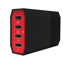 Red Black 4 Ports 6Amp USB Charging Hub 